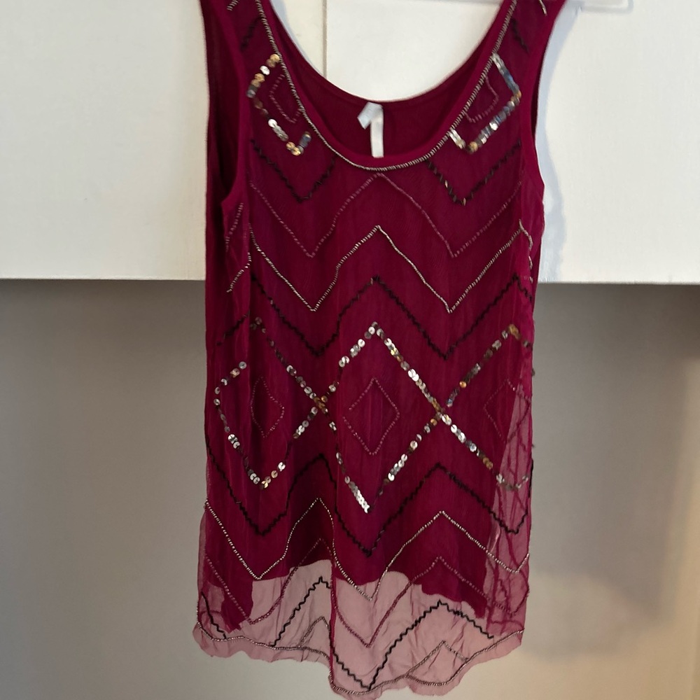 Elegant Burgundy Sequin Top